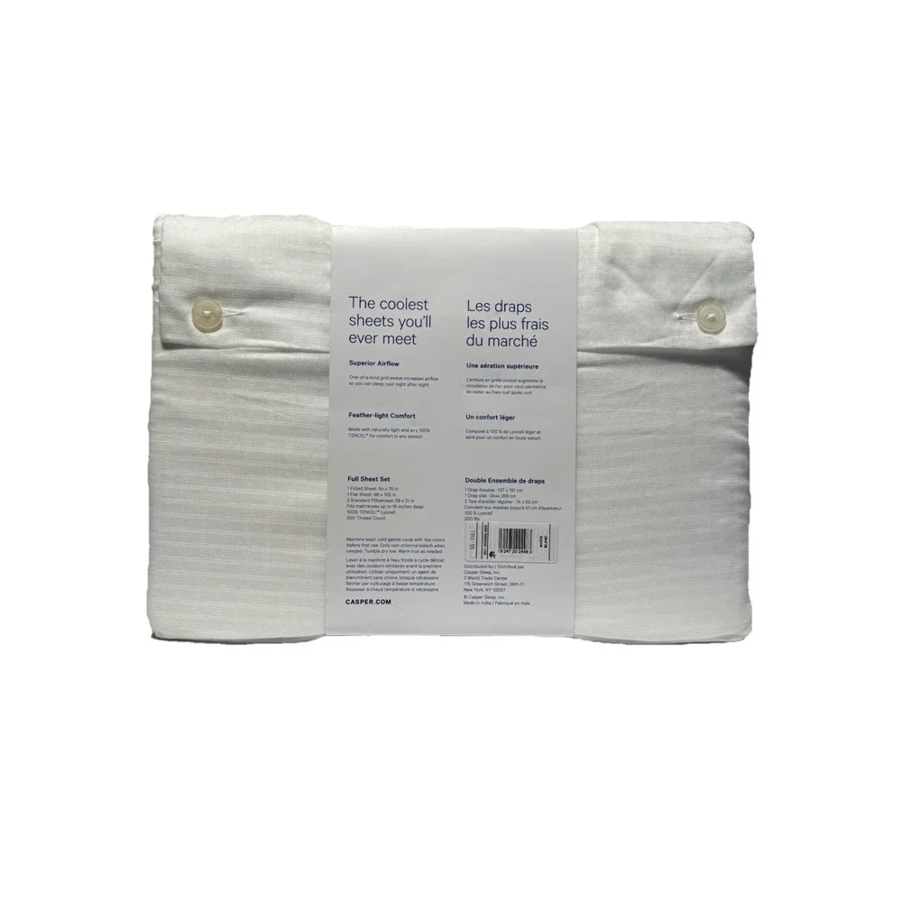 Casper‎ Hyperlite Cooling Grid Weave 100% Lyocell WHITE 4pc FULL Sheet Set NWT!